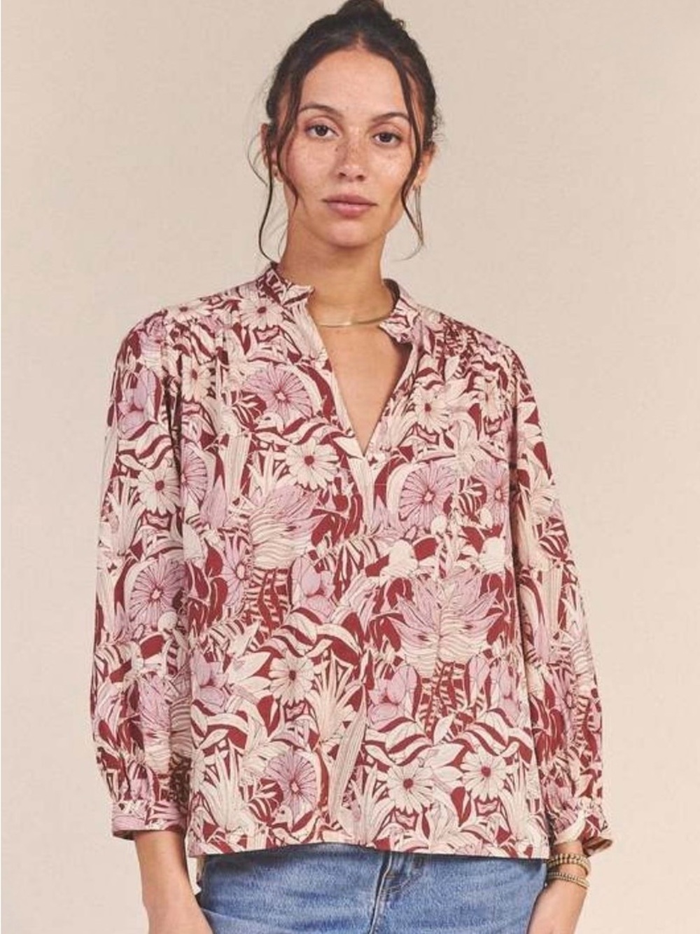 Trovata Birds of Paradise Bailey Blouse -Canela Palm